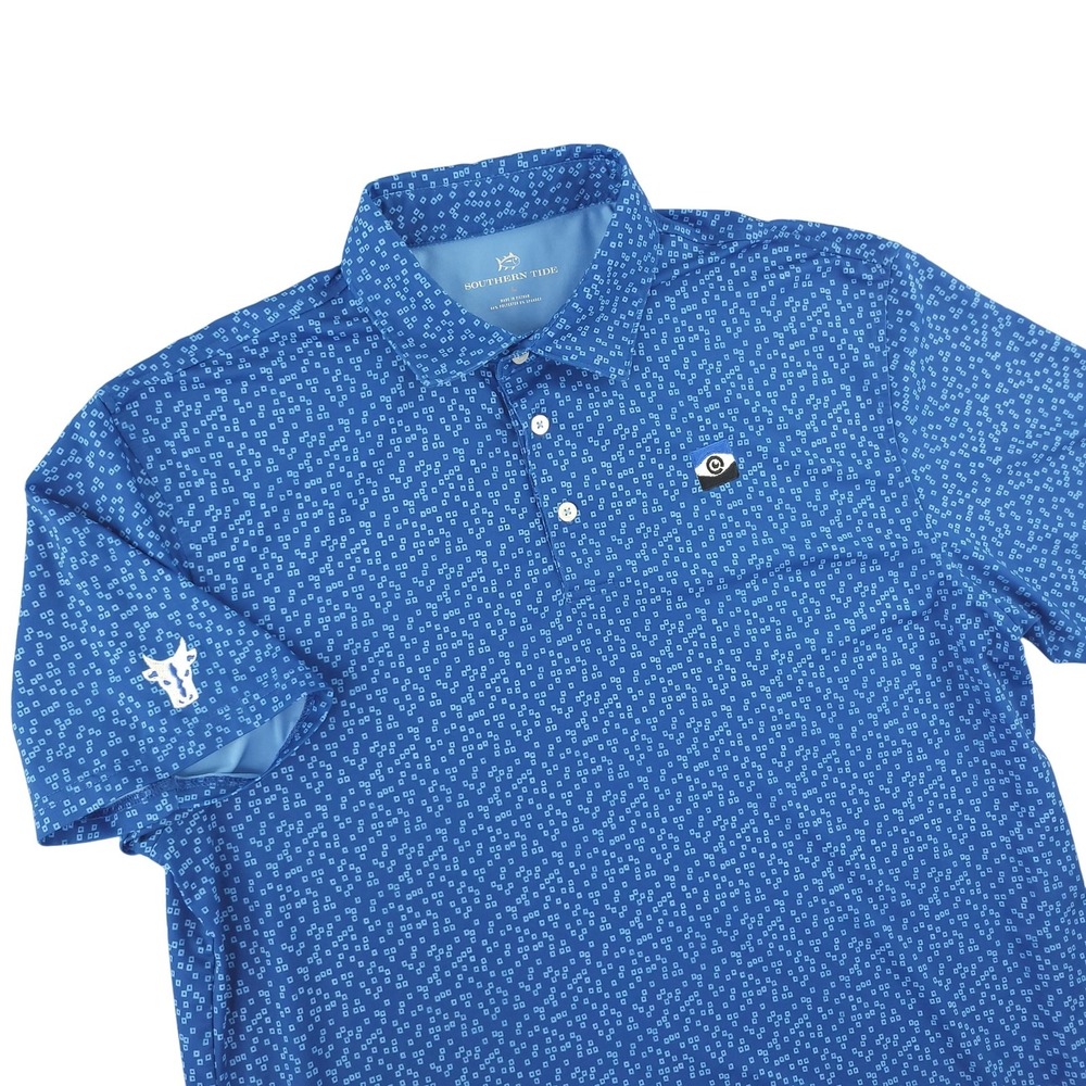 Southern Tide Polo Shirt Mens L Blue Geometric Print Performance Stretch Top